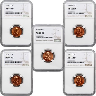The Last Five Denver Minted Lincoln Wheat Cent's NGC MS-66 RD