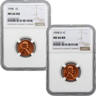 1958 (P&D) Lincoln Cent NGC MS-66 RD