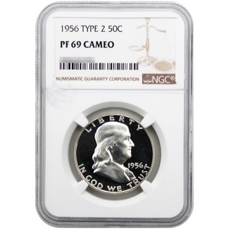 1956 Proof Type 2 Franklin Half Dollar NGC PF69 Cameo