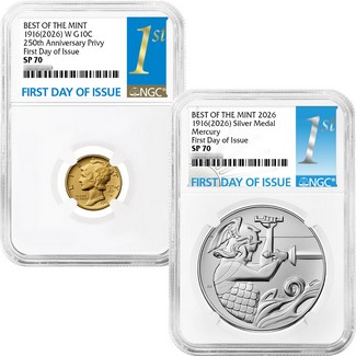 2026)1916 Mercury Dime Gold/Silver NGC SP70 FDI 1st Label | The