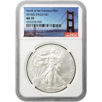 2014 (S) Struck at San Francisco Mint Silver Eagle NGC MS70 Bridge Label