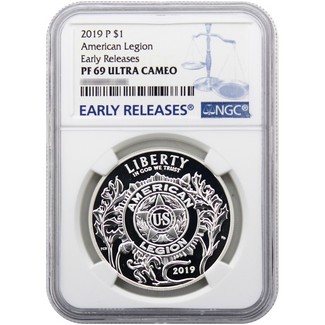 2019 P $1 Silver Proof American Legion 100th Anniversary Coin NGC PF69 UC ER Blue Label
