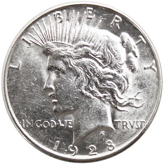 1928 S Peace Dollar Almost Uncirculated - Brilliant Uncirculated