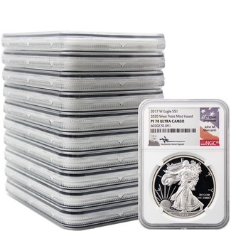 2017 W Silver Eagle 2020 W.P. Mint Hoard NGC PF70 UCAM Mercanti Signed White Core X 10 Pack w/ Case
