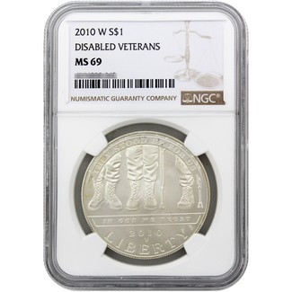 2010 W Disabled Veterans Commemorative Silver Dollar NGC MS69