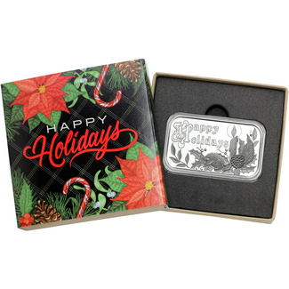 2023 Happy Holidays Vintage Candle 1oz .999 Silver Bar in Gift Box