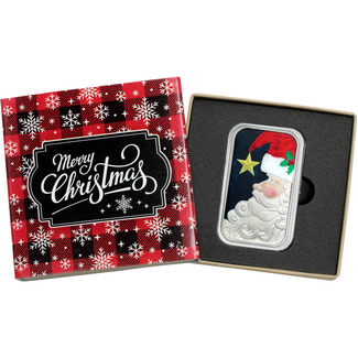 2023 Santa Looking at the Star 1oz .999 Silver Bar Enameled in Gift Box