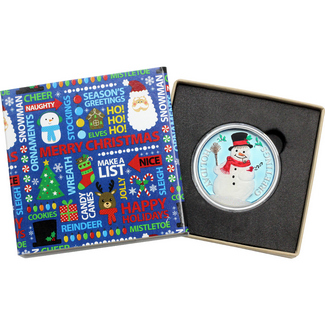 2023 Holiday Greetings Sweet Snowman  1oz .999 Silver Medallion Enameled in Gift Box