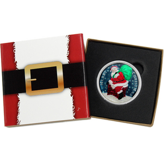 2023 Merry Christmas Santa Down the Chimney 1oz .999 Silver Medallion Enameled in Gift Box