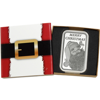 2023 Merry Christmas Santa Face 5oz .999 Silver Bar in Gift Box