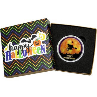 Happy Halloween Witch 1oz .999 Silver Medallion Enameled in Gift Box