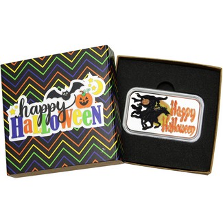 Happy Halloween Headless Horseman 1oz .999 Silver Bar Enameled in Gift Box