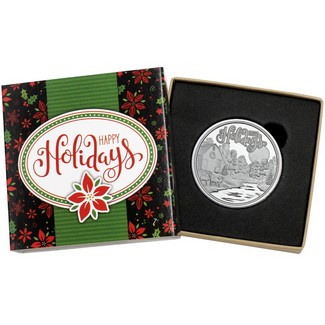 2025 Happy Holidays Moonlit Creek Farm Scene 1oz .999 Silver Medallion in Gift Box