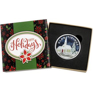 2025 Glad Tidings Country Church 1oz .999 Silver Medallion Enameled in Gift Box