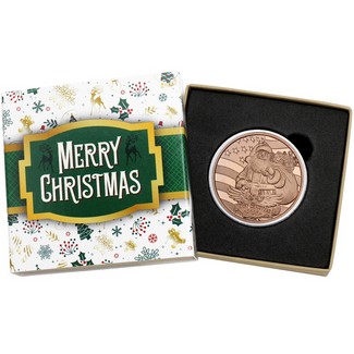 2025 Merry Christmas Patriotic Santa Claus 1 AVDP Ounce Fine Copper Medallion in Gift Box