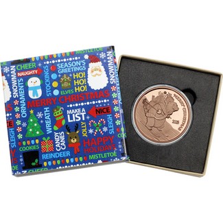 2025 Merry Christmas Skiing Polar Bear Delivery 1 AVDP Ounce Fine Copper Medallion in Gift Box