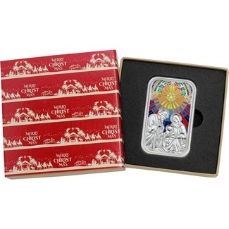 2025 Nativity Stained Glass 1oz .999 Silver Medallion Enameled in Gift Box