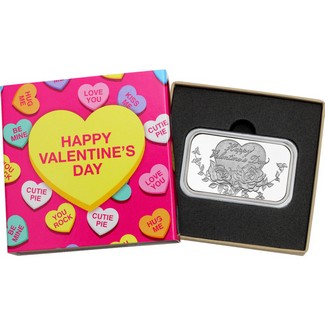 2026 Happy Valentine's Day Roses 1oz .999 Silver Bar in Gift Box