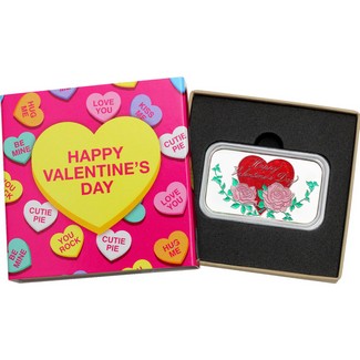 2026 Happy Valentine's Day Roses 1oz .999 Silver Bar Enameled in Gift Box