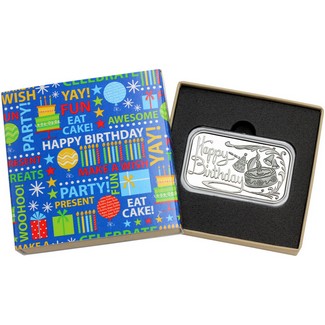 2026 Happy Birthday Cake with Bells 1oz .999 Silver Bar in Gift Box