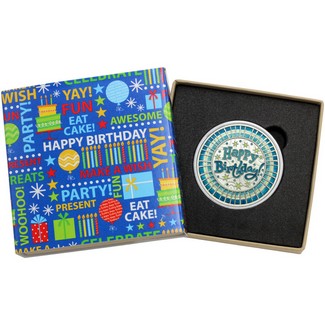 2026 Blue Happy Birthday Stripes 1oz .999 Silver Medallion Enameled in Gift Box