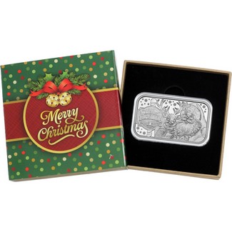 2026 Merry Christmas Santa and Reindeer Hugs 1oz .999 Silver Bar in Gift Box