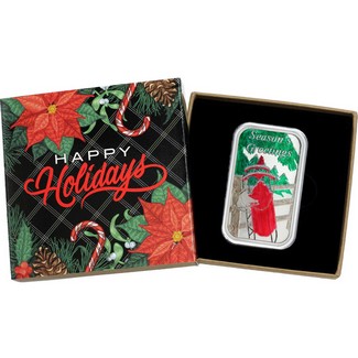 2026 Season's Greetings Winter Sledding 1oz .999 Silver Bar Enameled in Gift Box