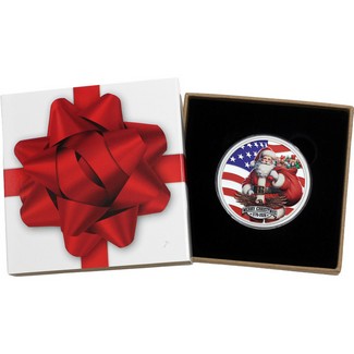 1776-2026 Merry Christmas Patriotic Santa Claus 1oz .999 Silver Medallion Colorized in Gift Box