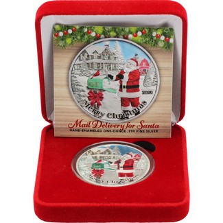2026 Santa Claus Mailbox Letters 1oz .999 Silver Medallion Enameled in Gift Box