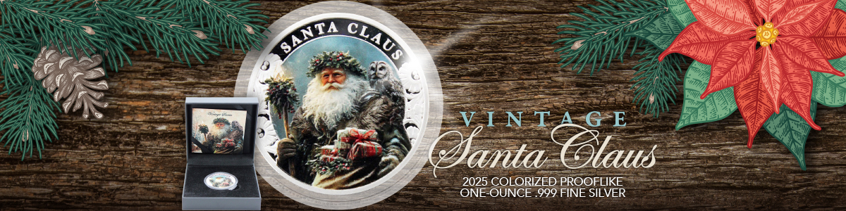 2025 1oz Vintage Colorized Silver Santa