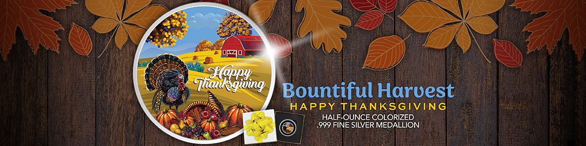 Happy Thanksgiving 1/2oz Colorized Silver Medallion